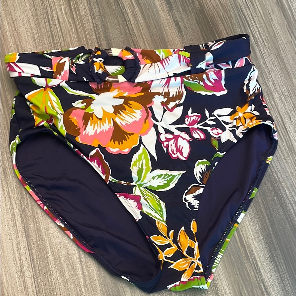 Anne Cole Floral High-Waisted Bikini Bottom with Belt